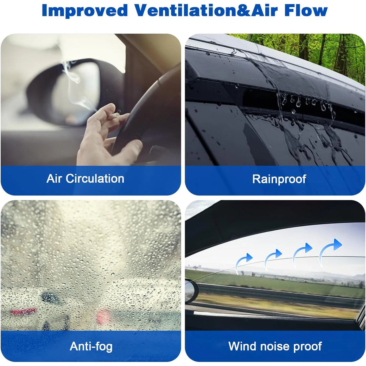 4Pcs Car Window Visors Rain Guard Wind Deflectors X93712