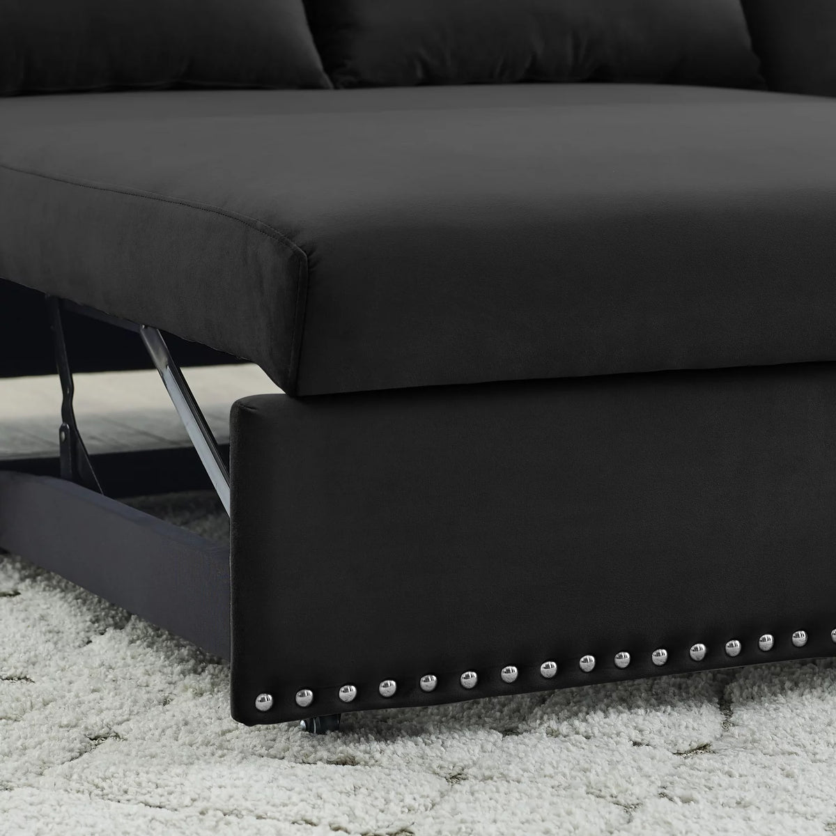Black Velvet 3 in 1 Sleeper Sofa Couch Bed with 2 USB Ports X926560