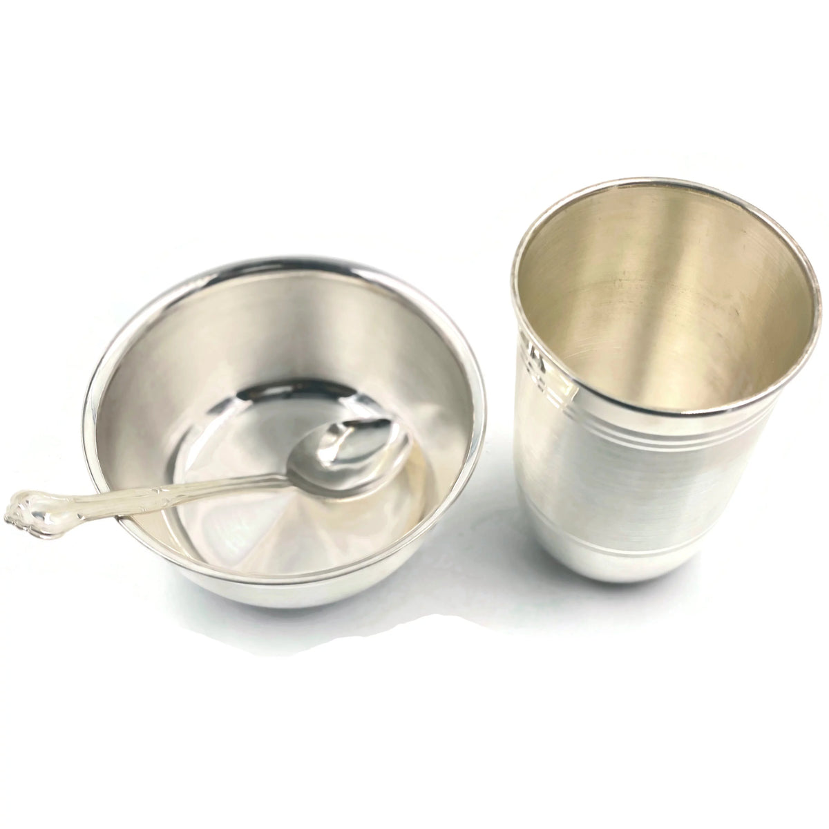Pure Silver 4.0 Inch Glass, 4.3 Inch Bowl & Spoon L728
