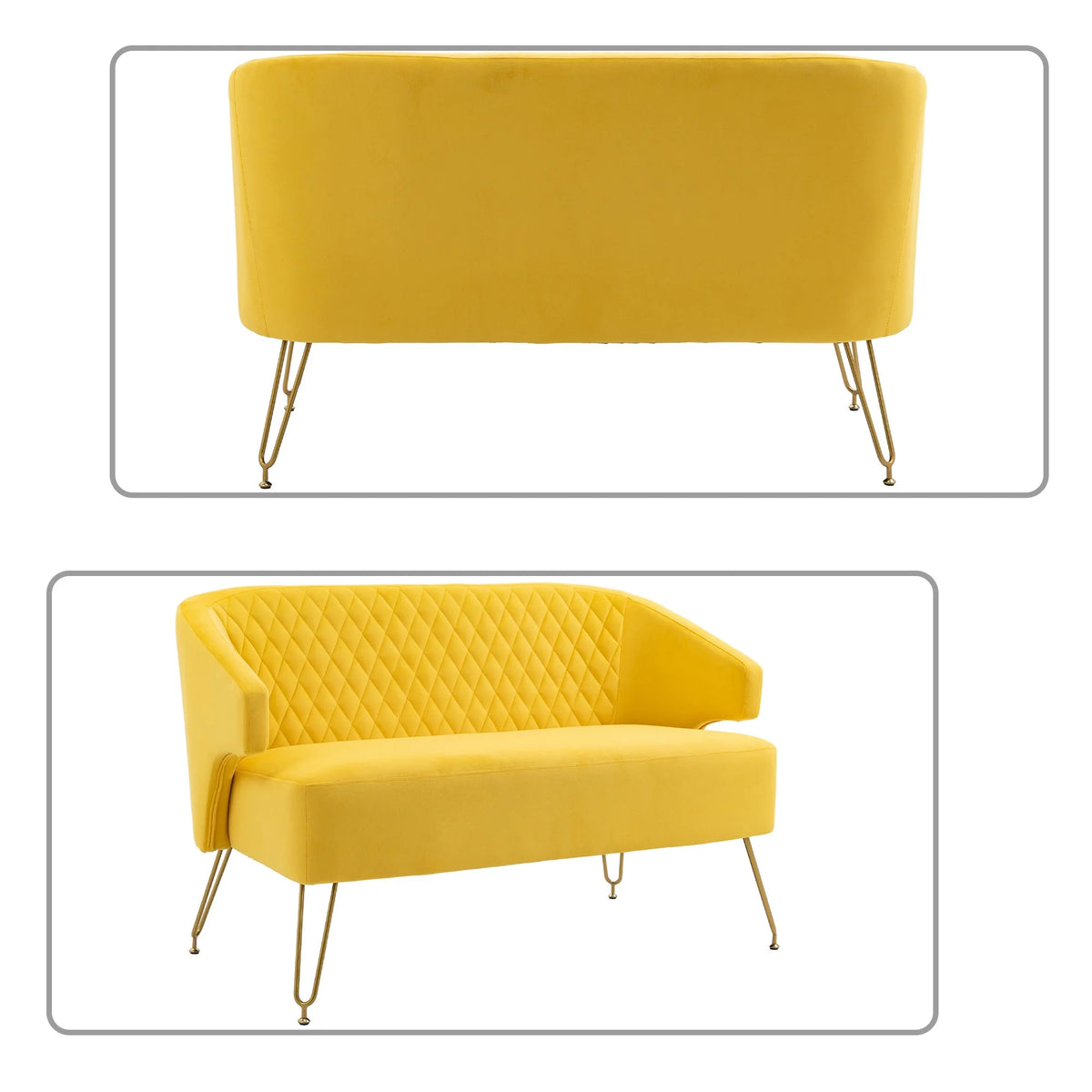 Yellow Velvet Upholstered Loveseat Sofa with Metal Legs U69486