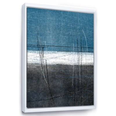 Teal Gray Abstract Art Painting on Canvas White Floater Frame 32x22 H x 24x22 W x 1x22 D Z358394