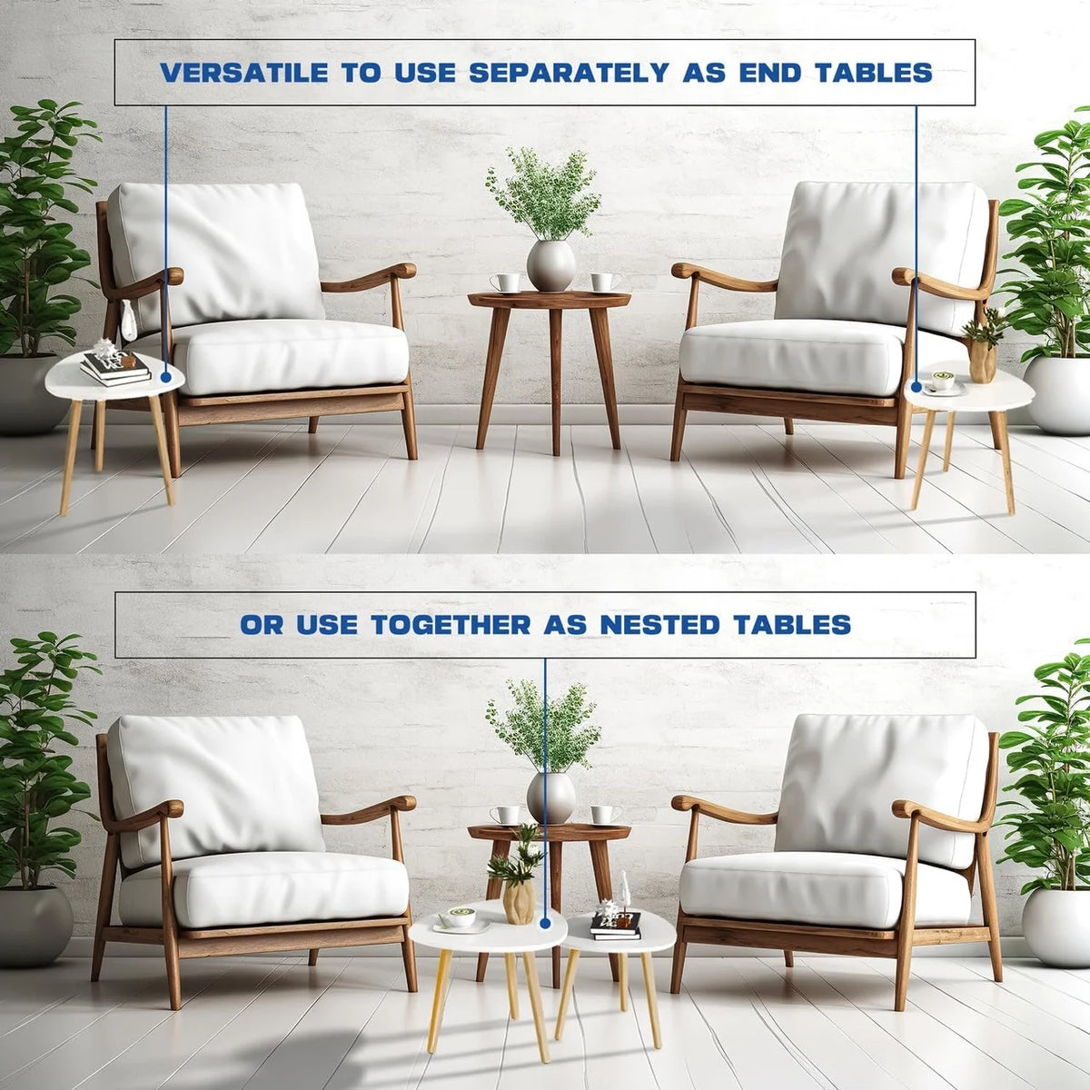 White Set of 2 Side Table Y7577