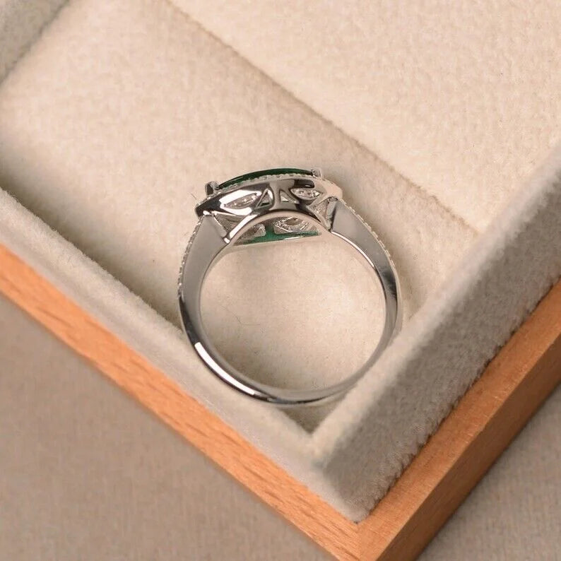 Sterling Silver Marquise Cut Emerald Ring F421307
