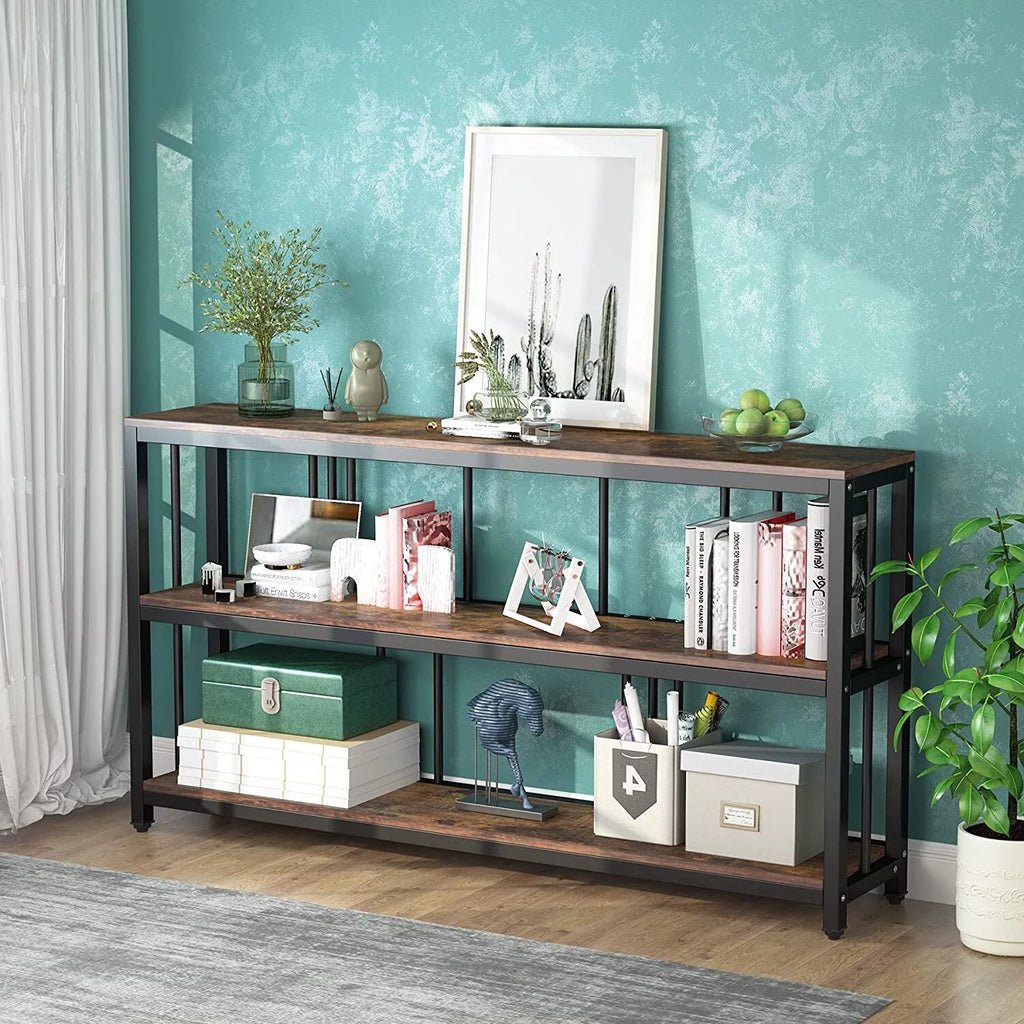 Narrow Long Sofa Table with Storage Shelves Rustic Brown F154