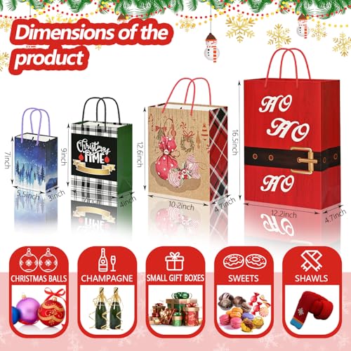 24 Pack Christmas Gift Bags Assorted Sizes with Gift Tags A583