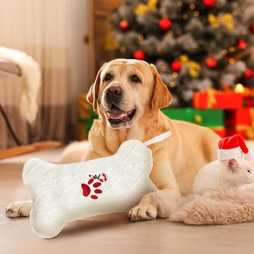 18'' Knit White Paw-Print Dog Christmas Stocking P57950